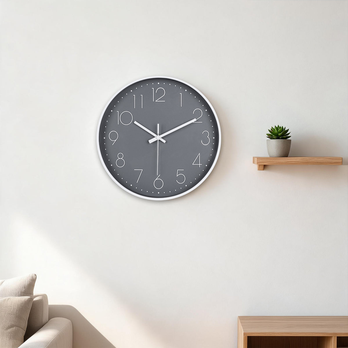 IvoQ Moderne Wanduhr - Leises Uhrwerk - Gut lesbares 3D-Design - Ø 30 cm - Weiß/Grau