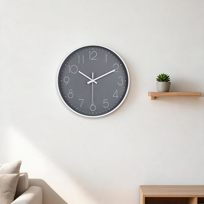 IvoQ Moderne Wanduhr - Leises Uhrwerk - Gut lesbares 3D-Design - Ø 30 cm - Weiß/Grau
