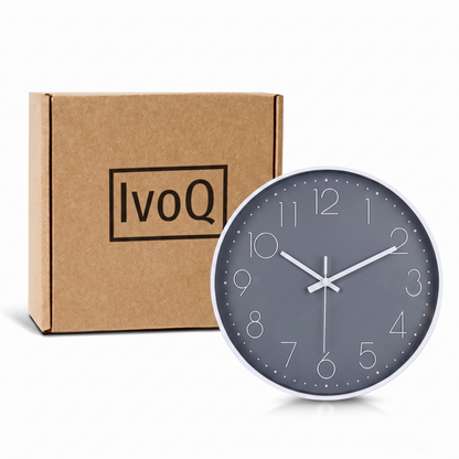 IvoQ Moderne Wanduhr - Leises Uhrwerk - Gut lesbares 3D-Design - Ø 30 cm - Weiß/Grau