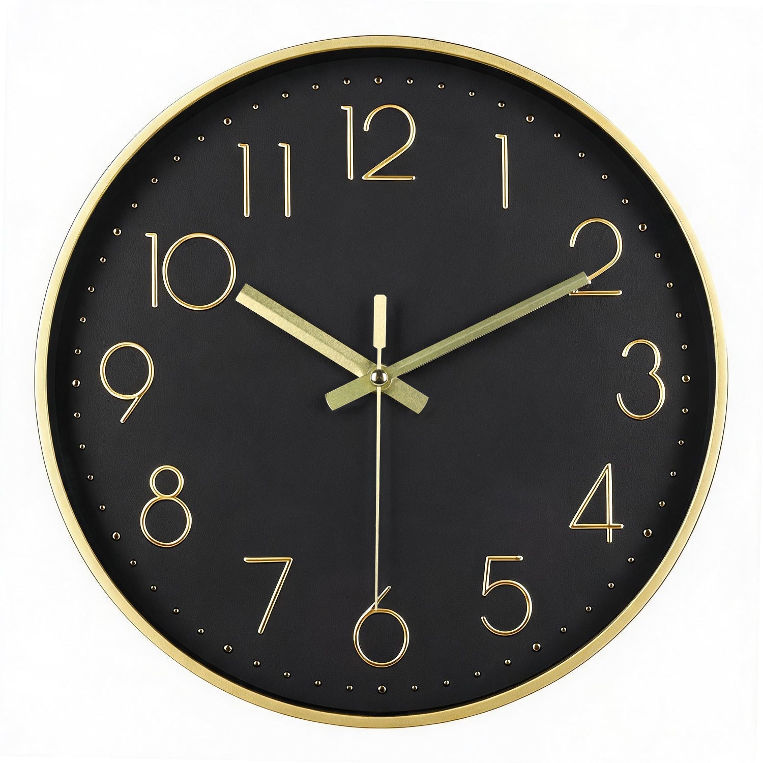 IvoQ Moderne Wanduhr - Schwarz/Gold - 30 cm - Lautloses Uhrwerk - 3D-Wanduhr