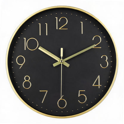 IvoQ Moderne Wanduhr - Schwarz/Gold - 30 cm - Lautloses Uhrwerk - 3D-Wanduhr