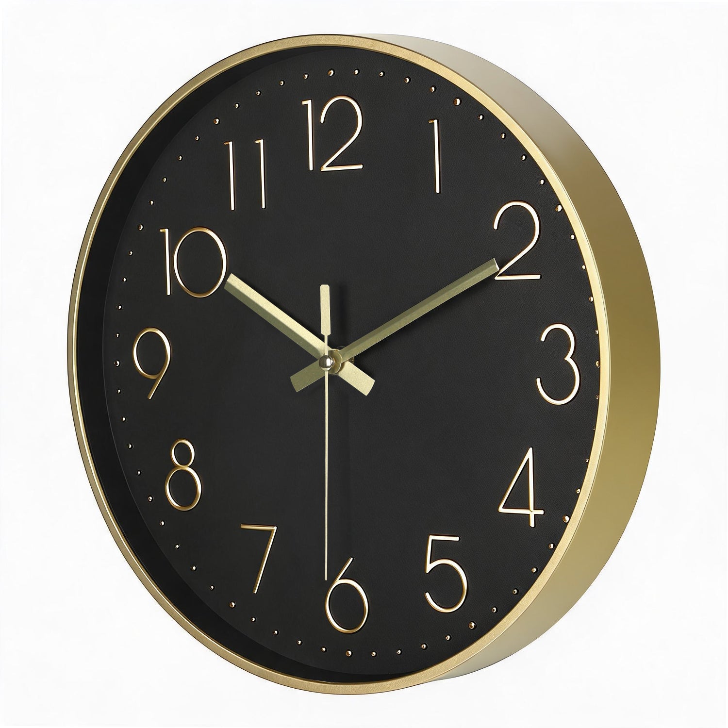 IvoQ Moderne Wanduhr - Schwarz/Gold - 30 cm - Lautloses Uhrwerk - 3D-Wanduhr