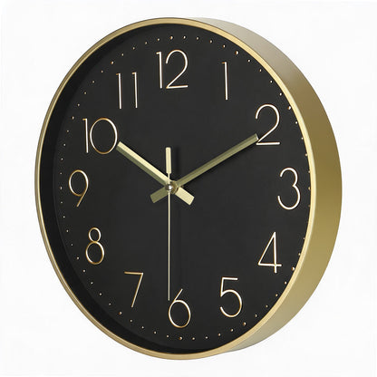 IvoQ Moderne Wanduhr - Schwarz/Gold - 30 cm - Lautloses Uhrwerk - 3D-Wanduhr