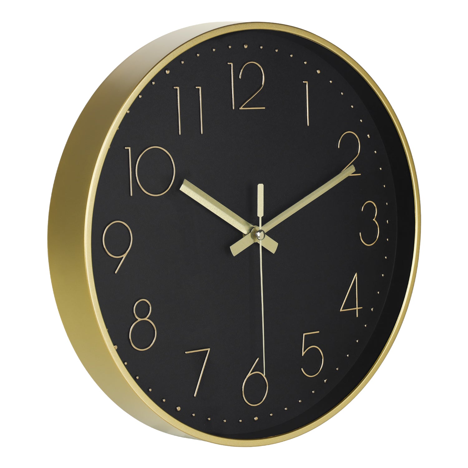 IvoQ Moderne Wanduhr - Schwarz/Gold - 30 cm - Lautloses Uhrwerk - 3D-Wanduhr