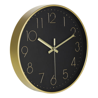 IvoQ Moderne Wanduhr - Schwarz/Gold - 30 cm - Lautloses Uhrwerk - 3D-Wanduhr