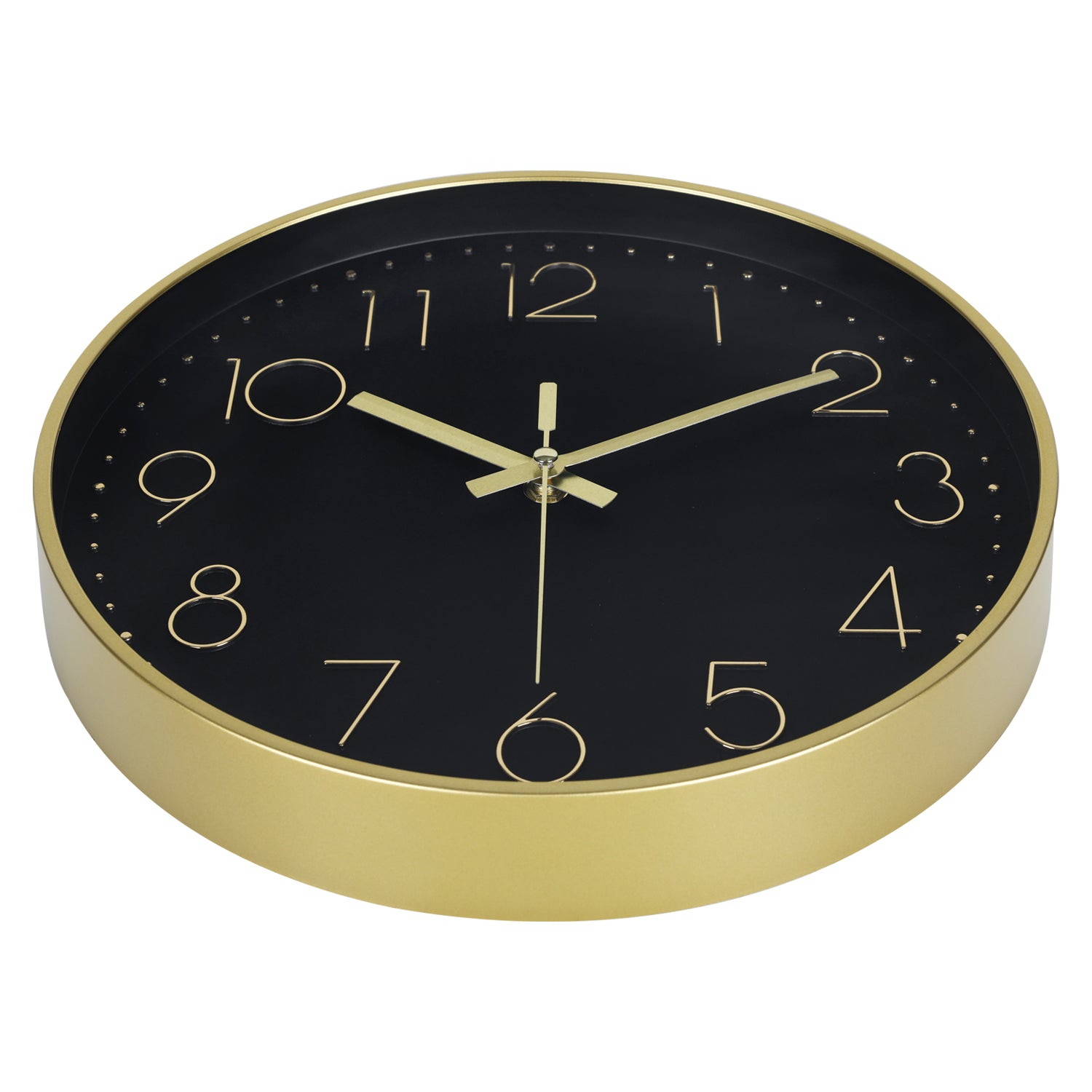 IvoQ Moderne Wanduhr - Schwarz/Gold - 30 cm - Lautloses Uhrwerk - 3D-Wanduhr