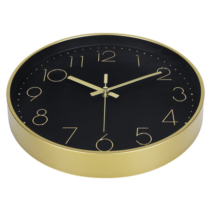 IvoQ Moderne Wanduhr - Schwarz/Gold - 30 cm - Lautloses Uhrwerk - 3D-Wanduhr