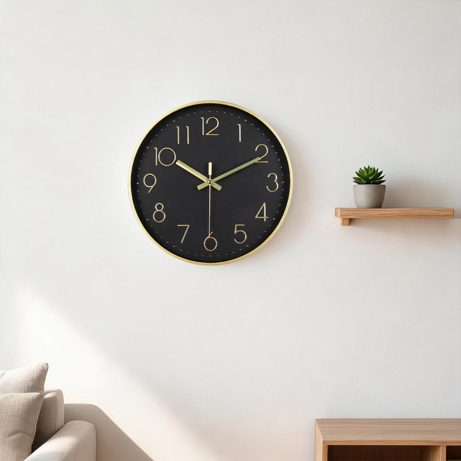 IvoQ Moderne Wanduhr - Schwarz/Gold - 30 cm - Lautloses Uhrwerk - 3D-Wanduhr