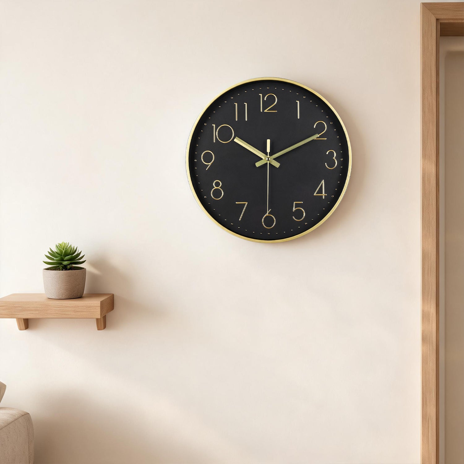 IvoQ Moderne Wanduhr - Schwarz/Gold - 30 cm - Lautloses Uhrwerk - 3D-Wanduhr