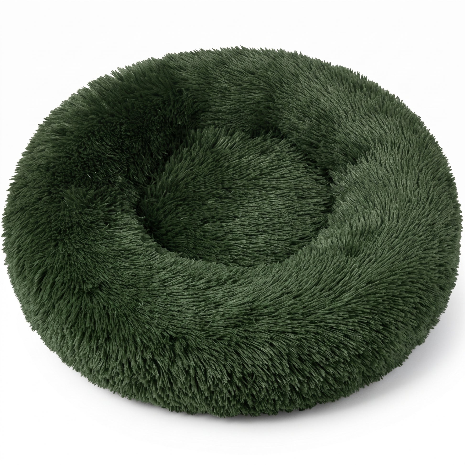 IvoQ Donut Hundebett & Katzenbett – Ø 50 cm – Weiches Plüsch-Haustierbett – Dunkelgrün – Für Katzen und kleine Hunde