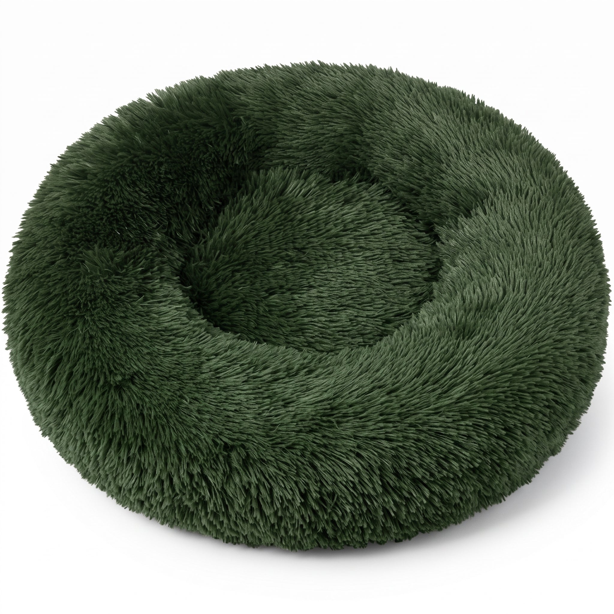 IvoQ Donut Hundebett & Katzenbett – Ø 50 cm – Weiches Plüsch-Haustierbett – Dunkelgrün – Für Katzen und kleine Hunde
