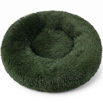 IvoQ Donut Hundebett & Katzenbett – Ø 50 cm – Weiches Plüsch-Haustierbett – Dunkelgrün – Für Katzen und kleine Hunde