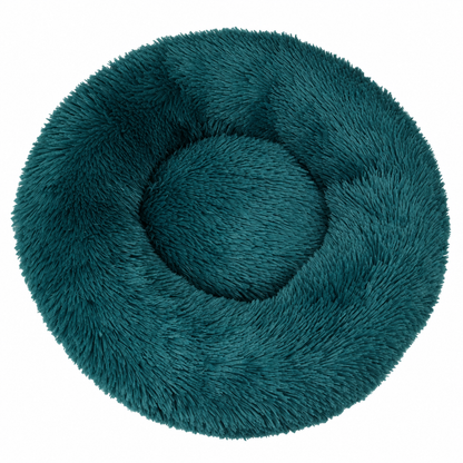 Hundebett Donut - Katzenbett - Weiches Plüsch - Erhöhter Rand - Ø 50 cm - Petrolblau