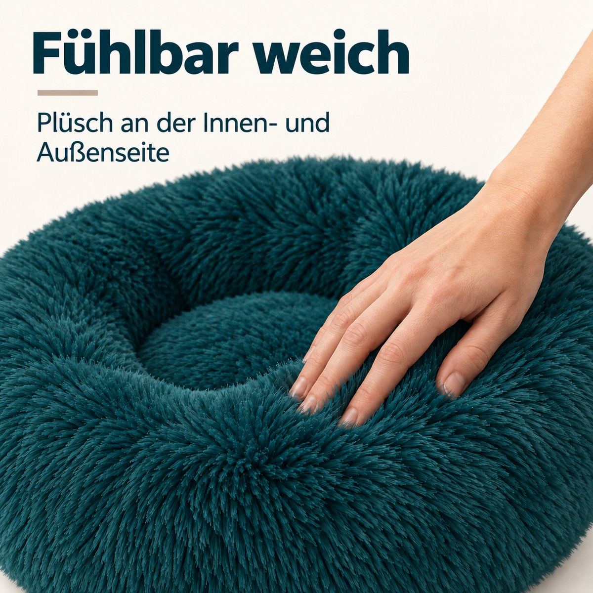 Hundebett Donut - Katzenbett - Weiches Plüsch - Erhöhter Rand - Ø 50 cm - Petrolblau