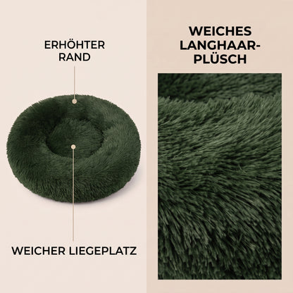 IvoQ Donut Hundebett & Katzenbett – Ø 50 cm – Weiches Plüsch-Haustierbett – Dunkelgrün – Für Katzen und kleine Hunde