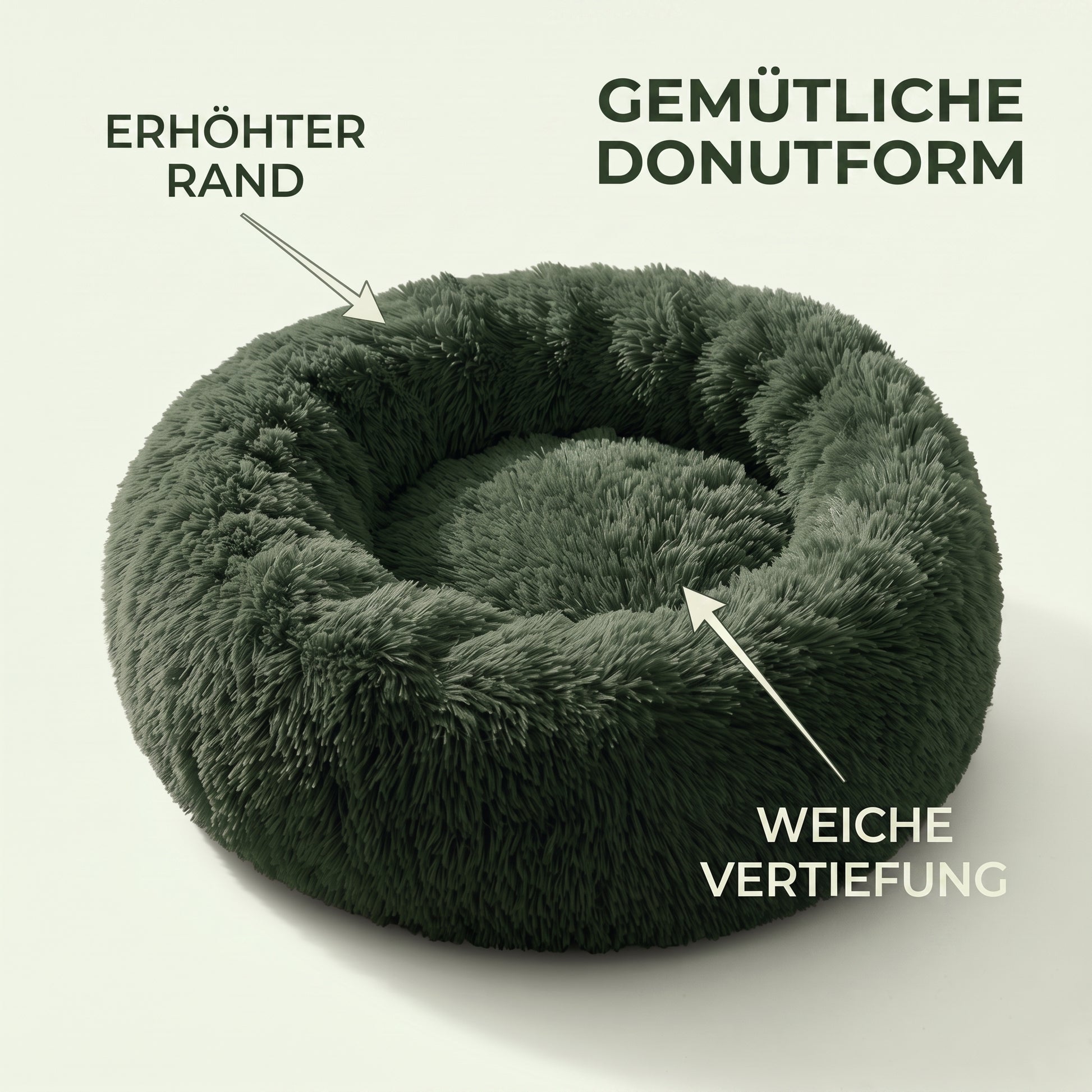 IvoQ Donut Hundebett & Katzenbett – Ø 50 cm – Weiches Plüsch-Haustierbett – Dunkelgrün – Für Katzen und kleine Hunde