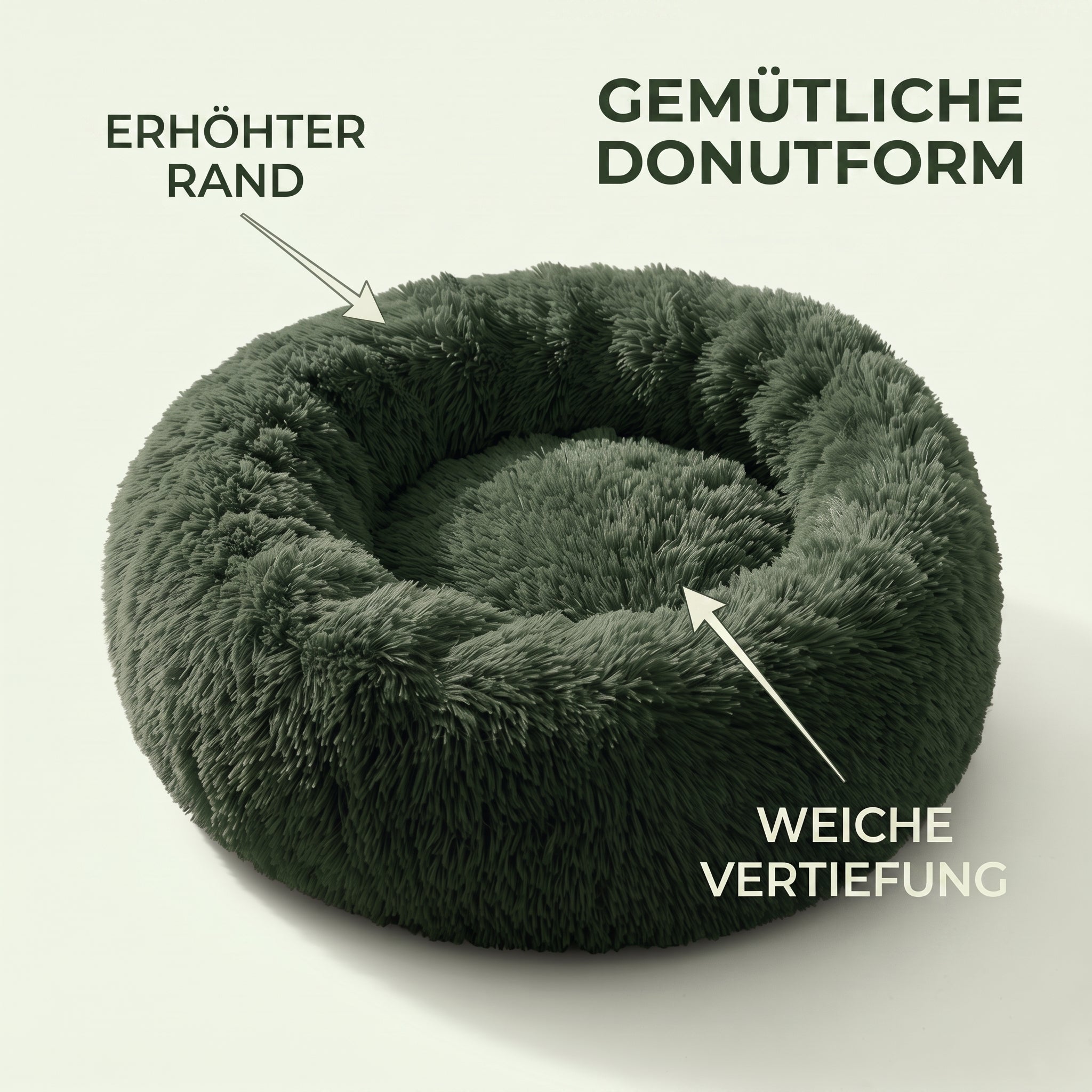 IvoQ Donut Hundebett & Katzenbett – Ø 50 cm – Weiches Plüsch-Haustierbett – Dunkelgrün – Für Katzen und kleine Hunde