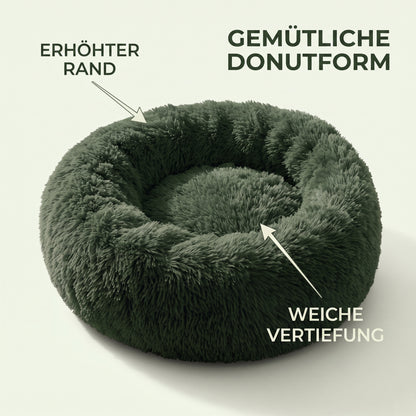 IvoQ Donut Hundebett & Katzenbett – Ø 50 cm – Weiches Plüsch-Haustierbett – Dunkelgrün – Für Katzen und kleine Hunde