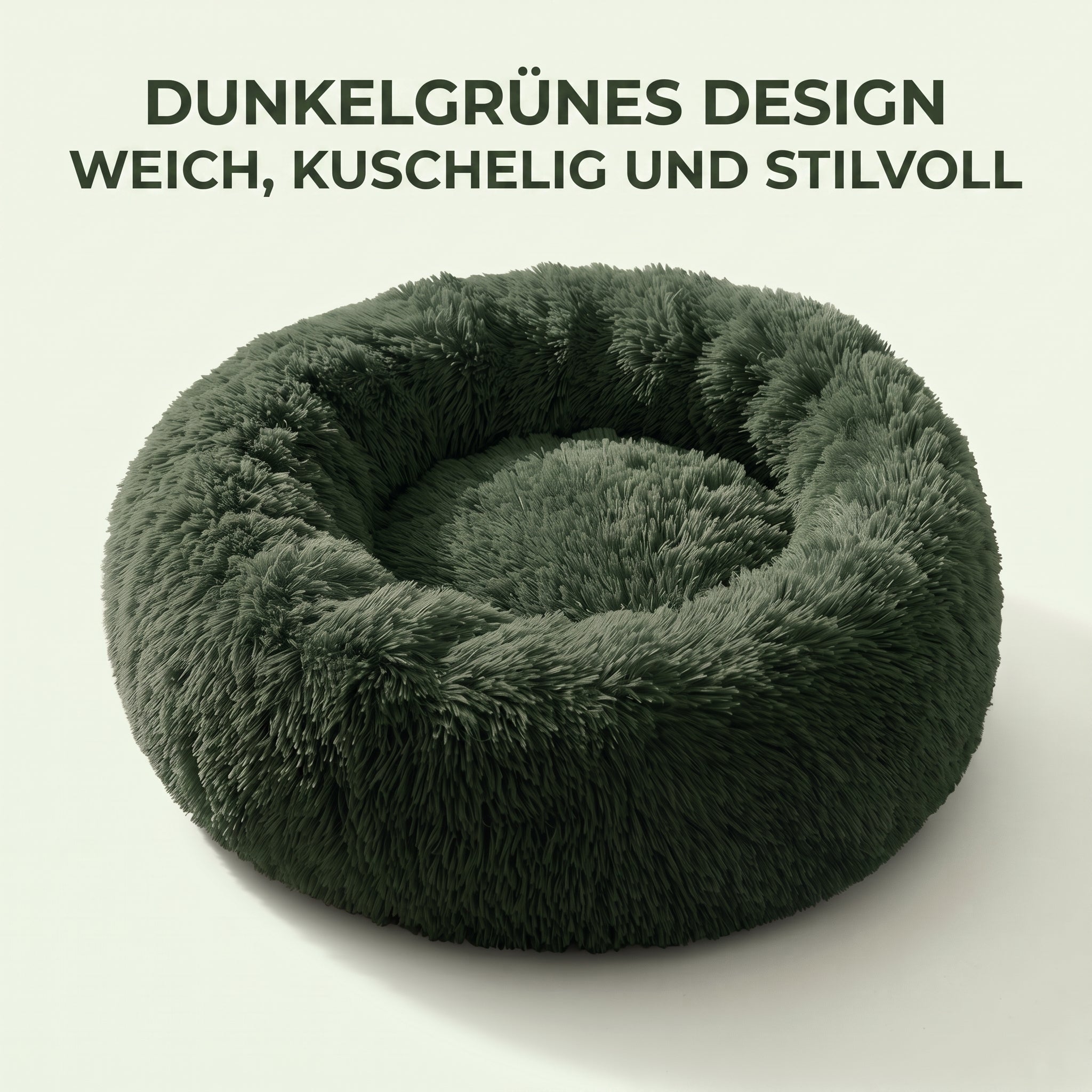 IvoQ Donut Hundebett & Katzenbett – Ø 50 cm – Weiches Plüsch-Haustierbett – Dunkelgrün – Für Katzen und kleine Hunde