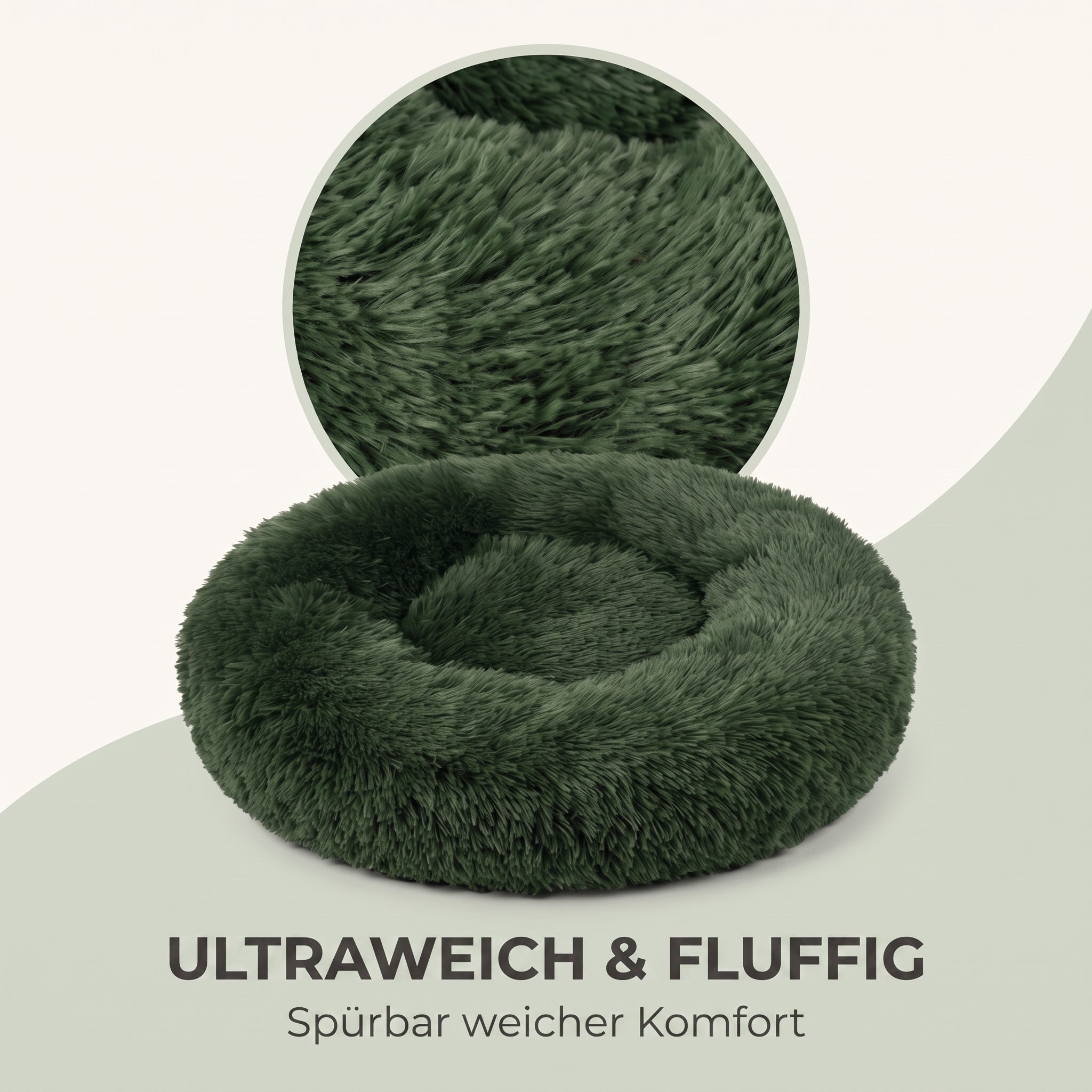 IvoQ Fluffy Donut Hundebett Ø 100 cm – Weiches Hundebett – Dunkelgrün