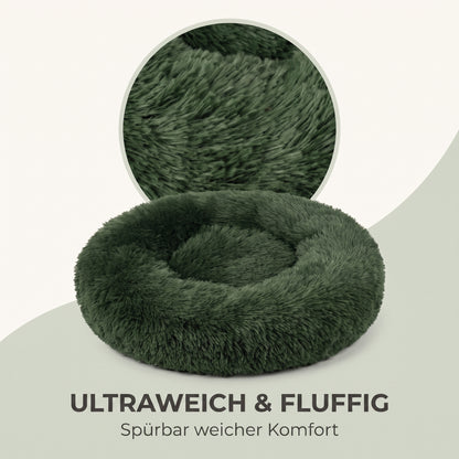 IvoQ Fluffy Donut Hundebett Ø 100 cm – Weiches Hundebett – Dunkelgrün