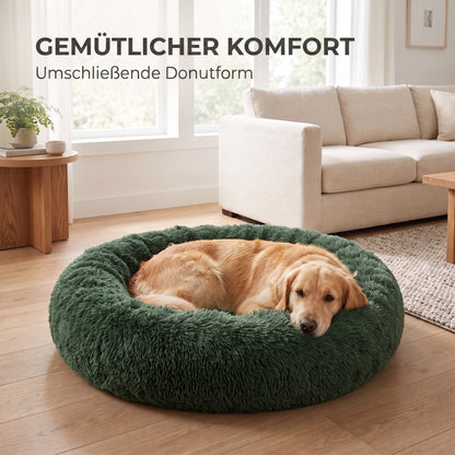 IvoQ Fluffy Donut Hundebett Ø 100 cm – Weiches Hundebett – Dunkelgrün