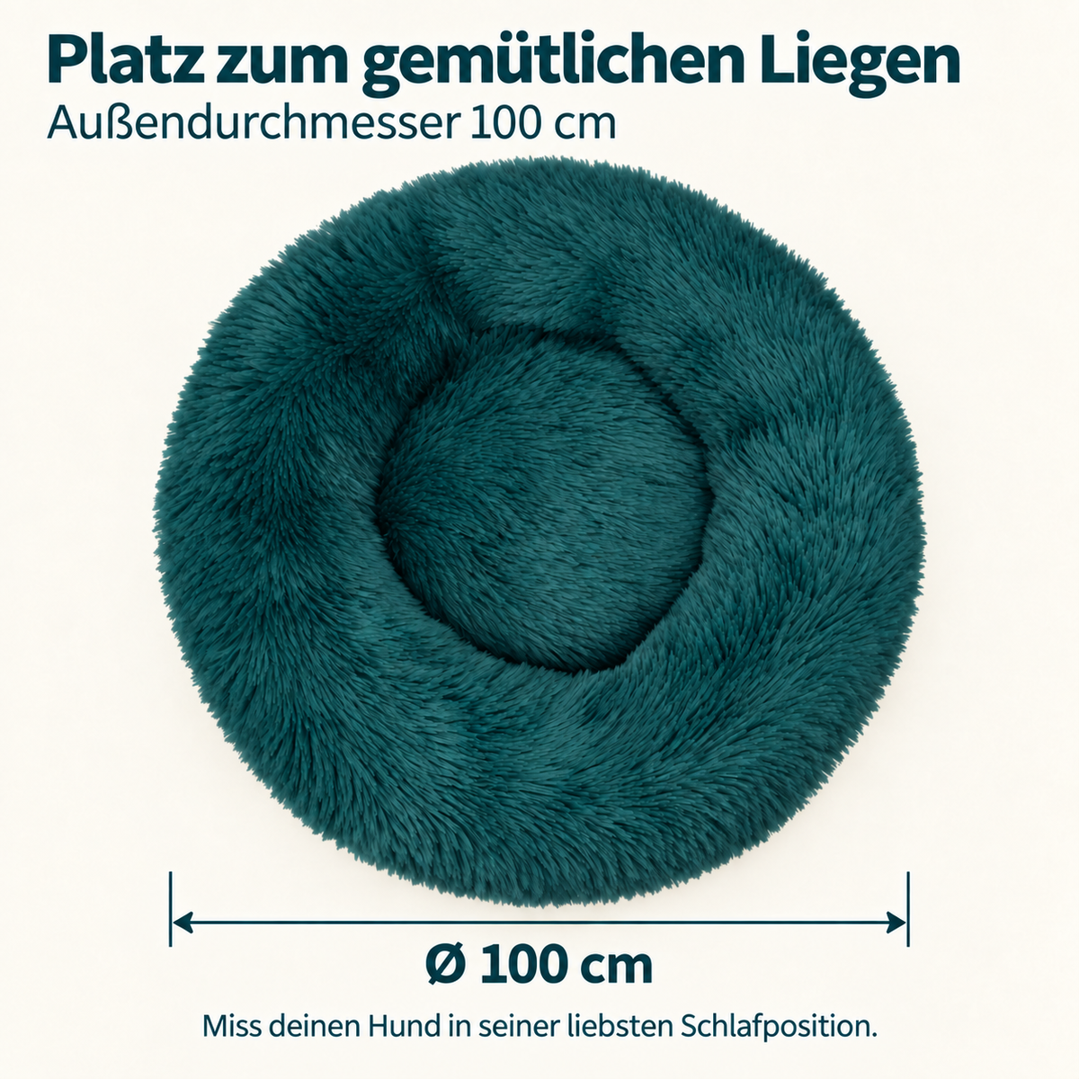 IvoQ Donut Hundebett 100 cm - Flauschiges Hundekissen - Weicher Plüsch - Erhöhter Rand - Petrolblau