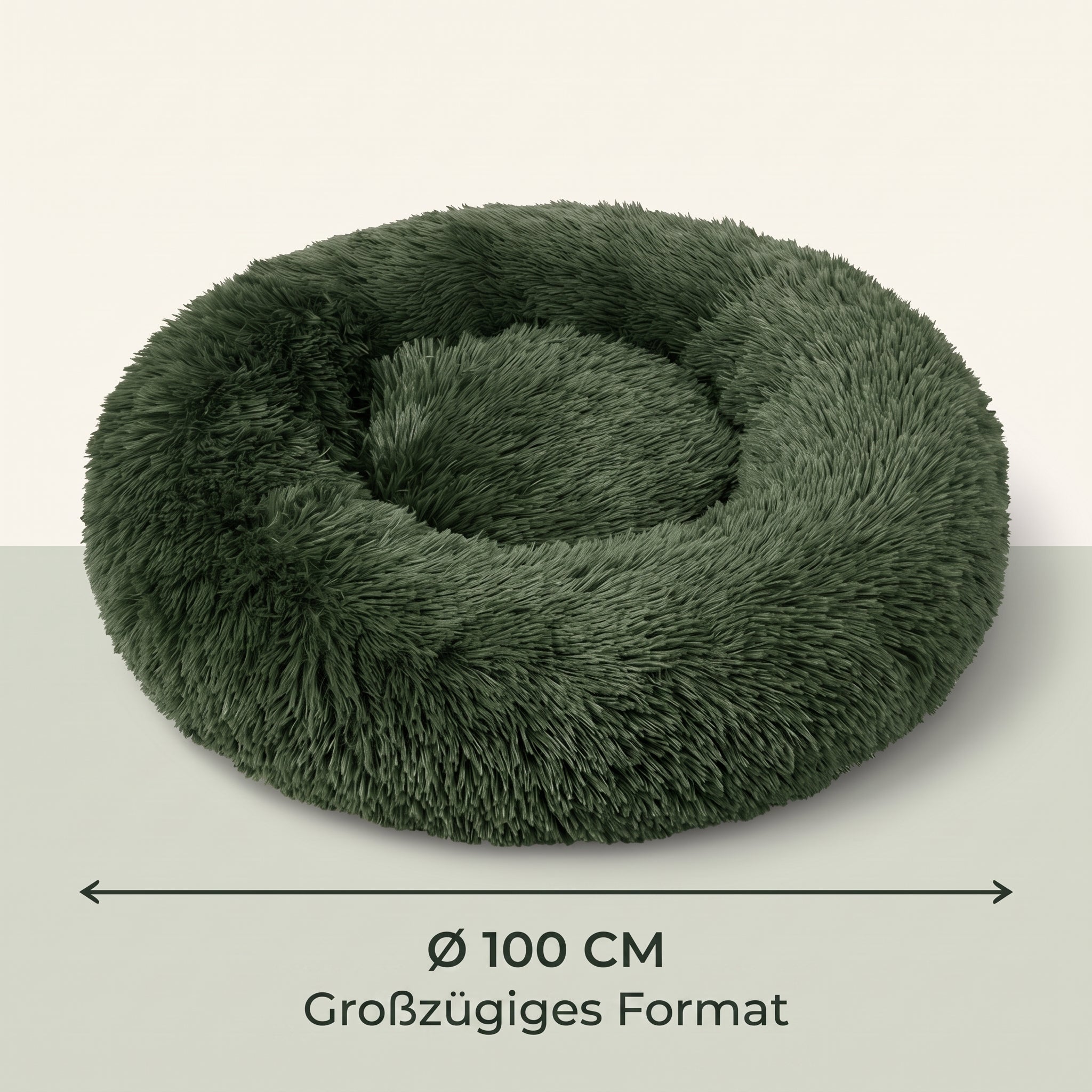 IvoQ Fluffy Donut Hundebett Ø 100 cm – Weiches Hundebett – Dunkelgrün