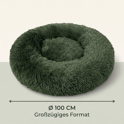 IvoQ Fluffy Donut Hundebett Ø 100 cm – Weiches Hundebett – Dunkelgrün