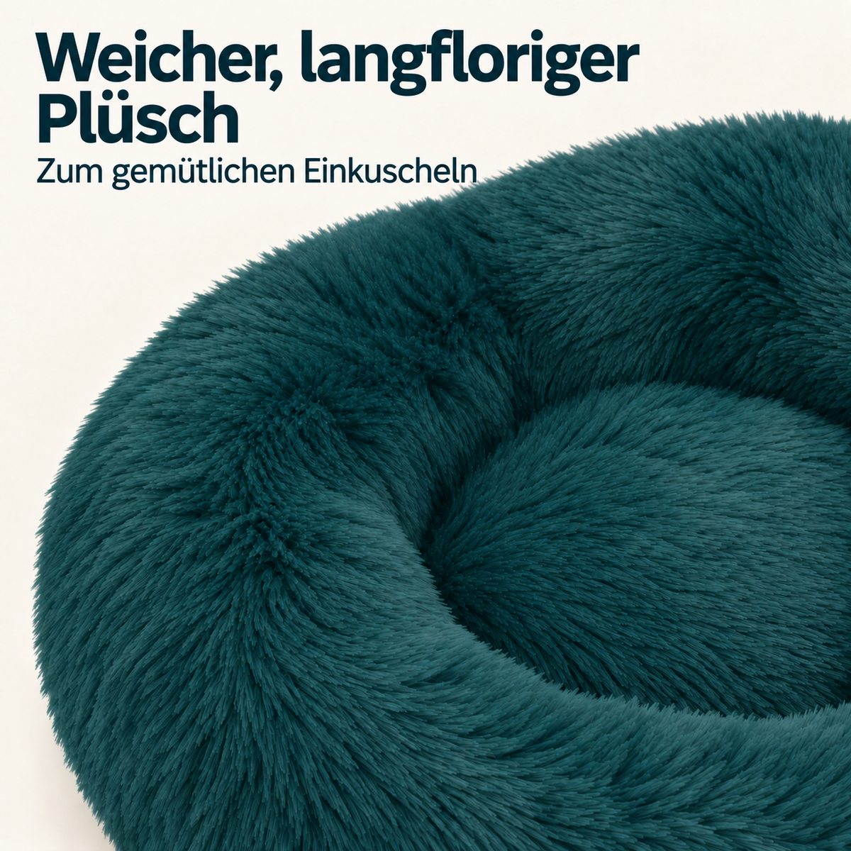 IvoQ Donut Hundebett 100 cm - Flauschiges Hundekissen - Weicher Plüsch - Erhöhter Rand - Petrolblau