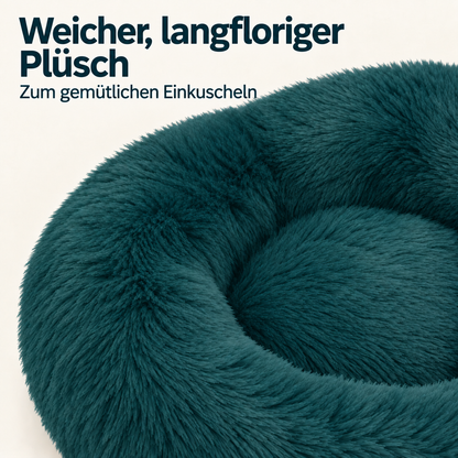IvoQ Donut Hundebett 100 cm - Flauschiges Hundekissen - Weicher Plüsch - Erhöhter Rand - Petrolblau