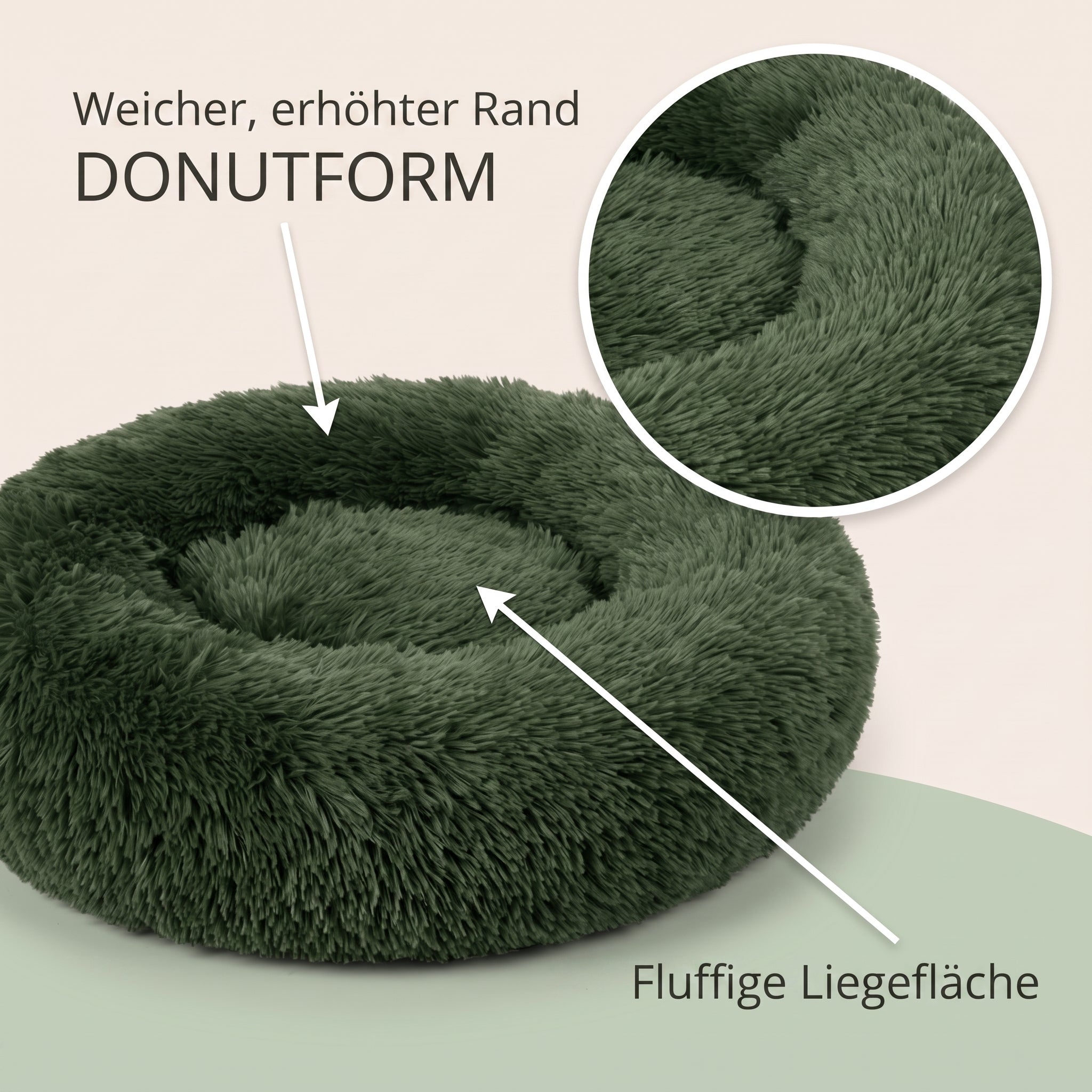 IvoQ Fluffy Donut Hundebett Ø 100 cm – Weiches Hundebett – Dunkelgrün