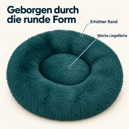 IvoQ Donut Hundebett 100 cm - Flauschiges Hundekissen - Weicher Plüsch - Erhöhter Rand - Petrolblau