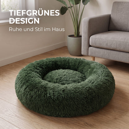 IvoQ Fluffy Donut Hundebett Ø 100 cm – Weiches Hundebett – Dunkelgrün