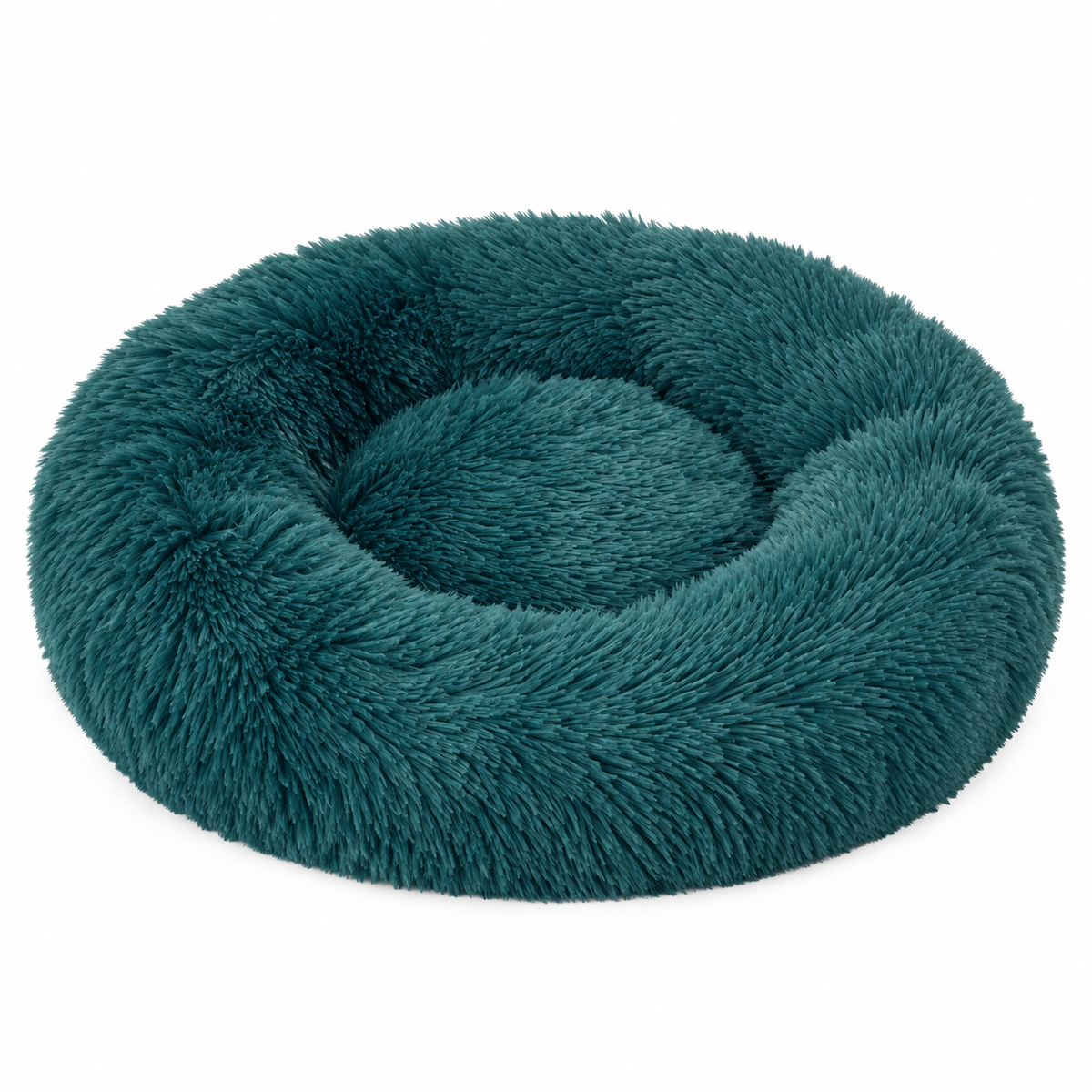 IvoQ Donut Hundebett 100 cm - Flauschiges Hundekissen - Weicher Plüsch - Erhöhter Rand - Petrolblau