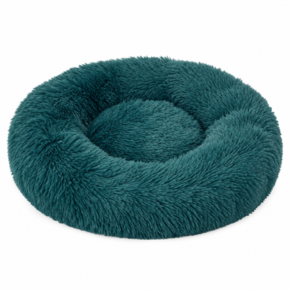 IvoQ Donut Hundebett 100 cm - Flauschiges Hundekissen - Weicher Plüsch - Erhöhter Rand - Petrolblau