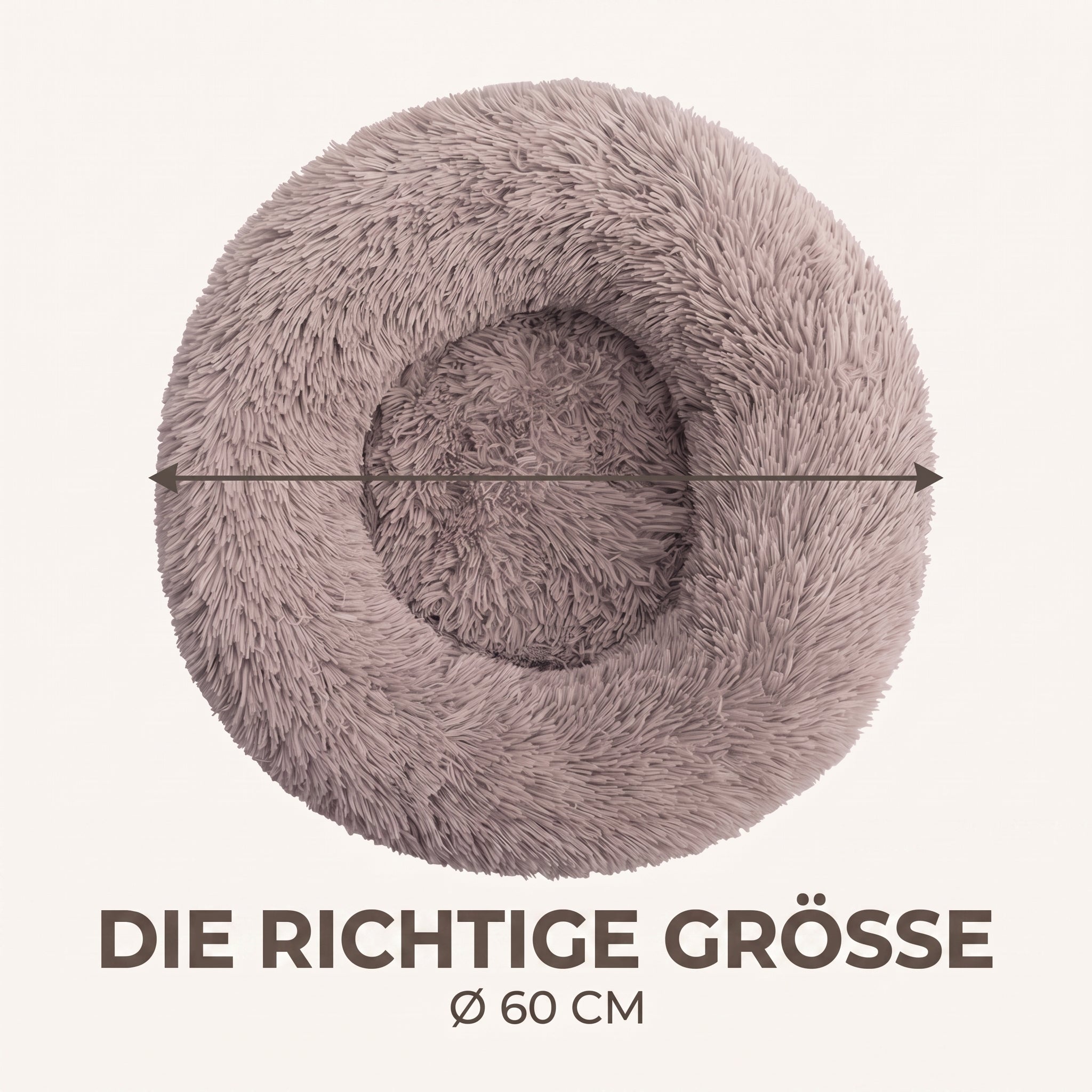 IvoQ Hundebett Rund Ø 60 cm – Fluffy Donut-Hundebett mit hohem weichem Rand – Beige – Für kleine Hunde und Katzen