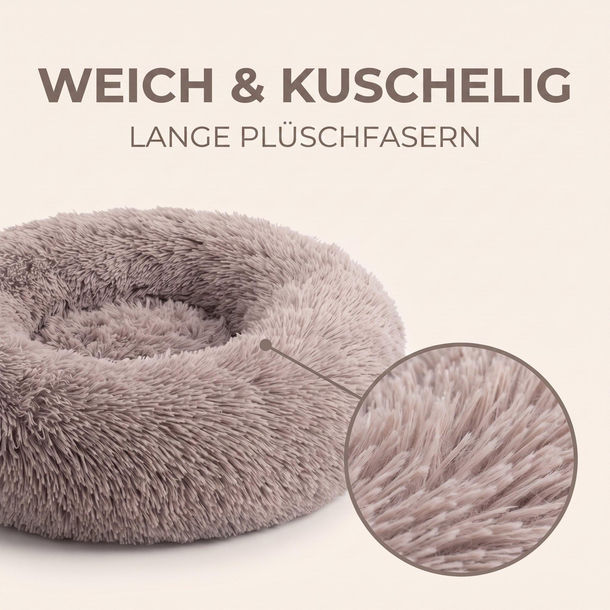 IvoQ Hundebett Rund Ø 60 cm – Fluffy Donut-Hundebett mit hohem weichem Rand – Beige – Für kleine Hunde und Katzen