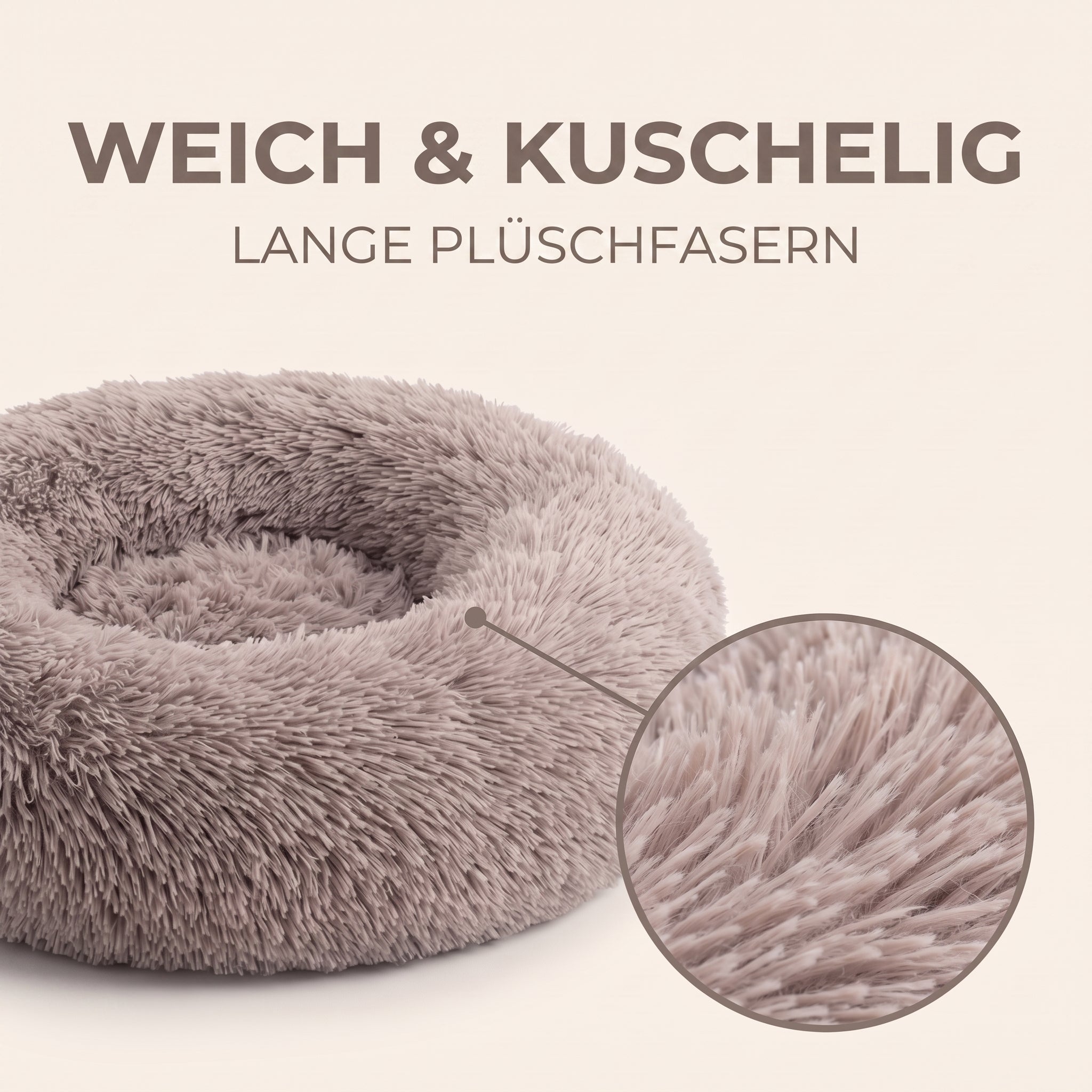 IvoQ Hundebett Rund Ø 60 cm – Fluffy Donut-Hundebett mit hohem weichem Rand – Beige – Für kleine Hunde und Katzen
