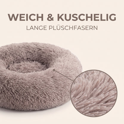 IvoQ Hundebett Rund Ø 60 cm – Fluffy Donut-Hundebett mit hohem weichem Rand – Beige – Für kleine Hunde und Katzen