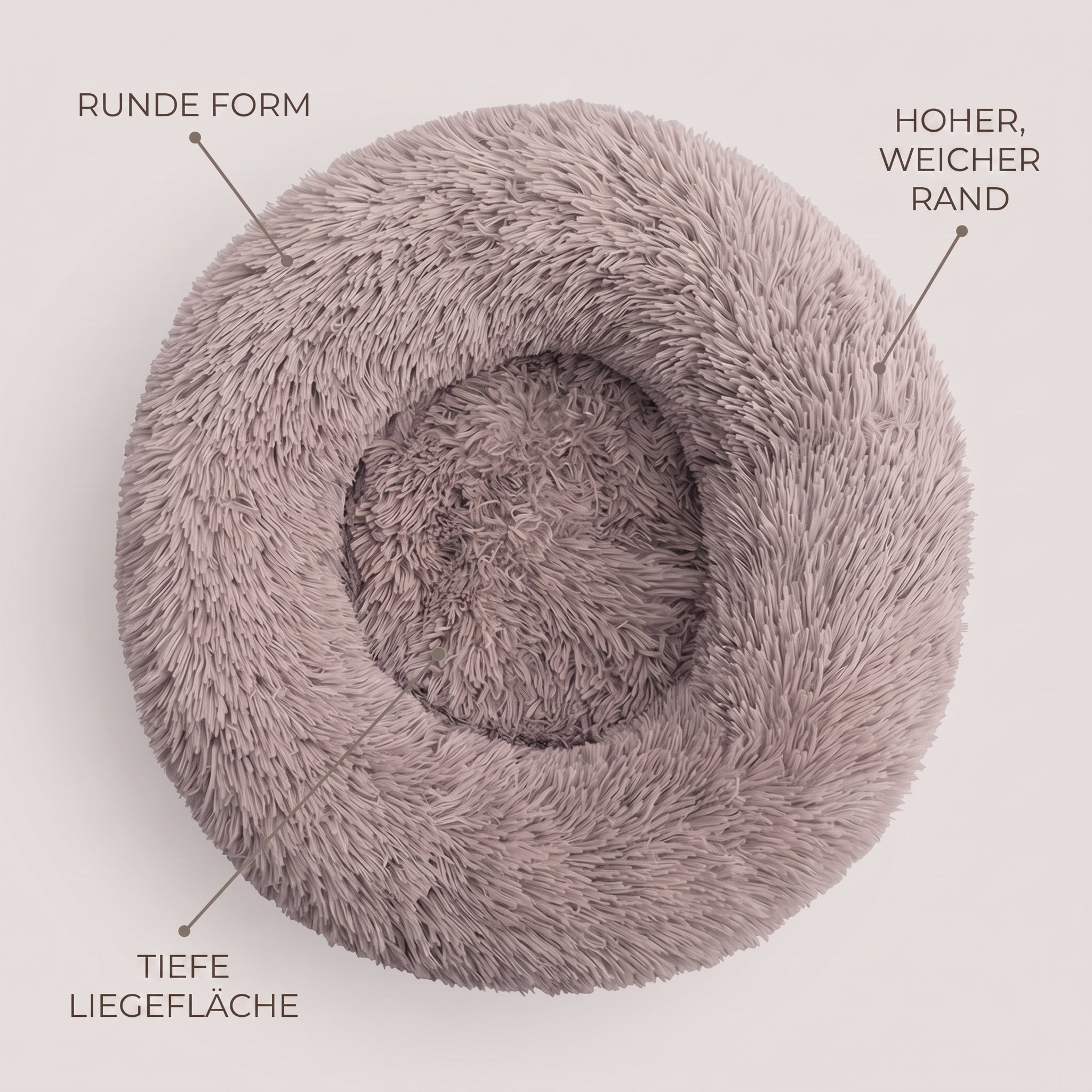 IvoQ Hundebett Rund Ø 60 cm – Fluffy Donut-Hundebett mit hohem weichem Rand – Beige – Für kleine Hunde und Katzen