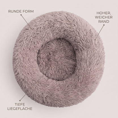 IvoQ Hundebett Rund Ø 60 cm – Fluffy Donut-Hundebett mit hohem weichem Rand – Beige – Für kleine Hunde und Katzen