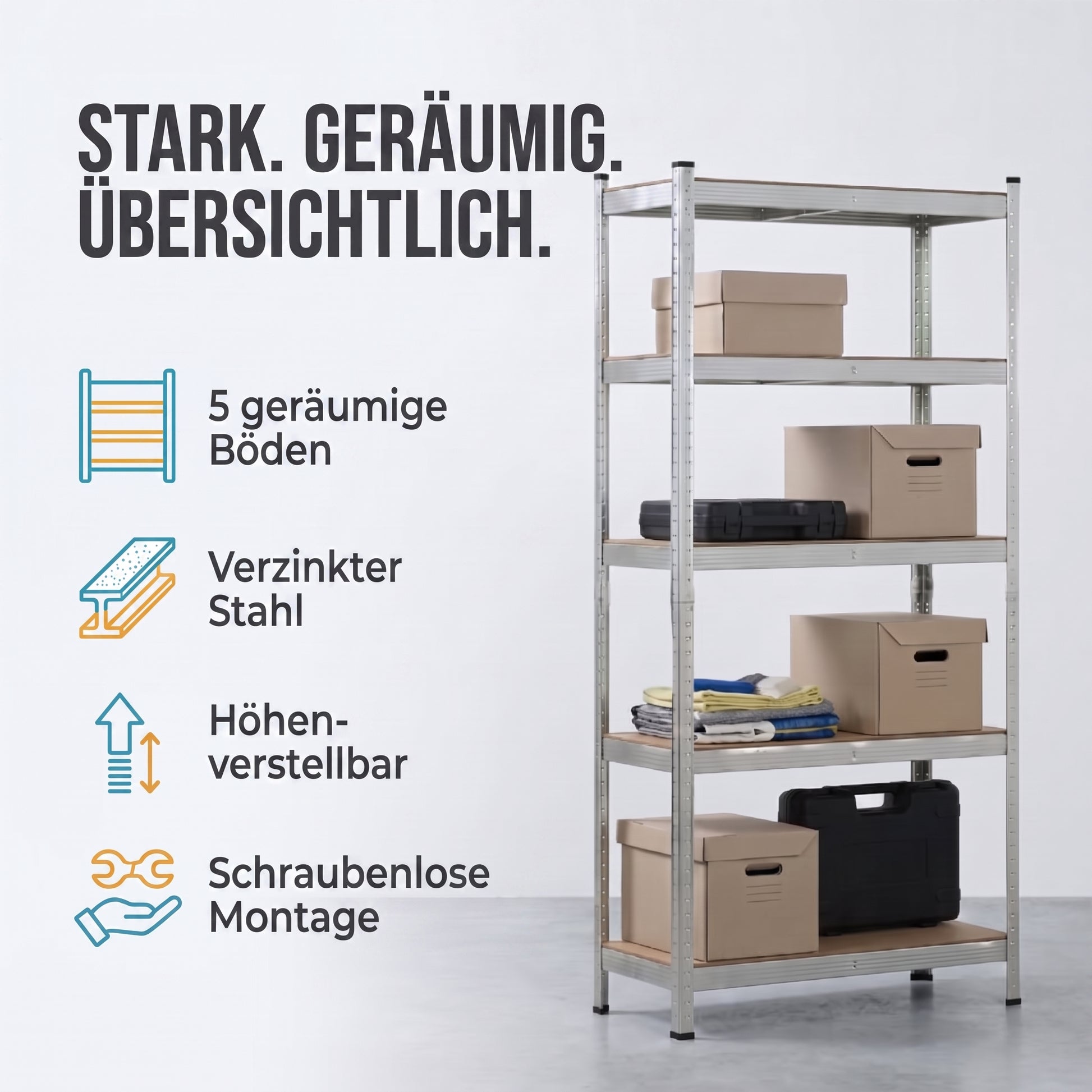 IvoQ Lagerregal – 180 x 90 x 40 cm – 5 verstellbare Böden – 875 kg Tragkraft – verzinkter Stahl