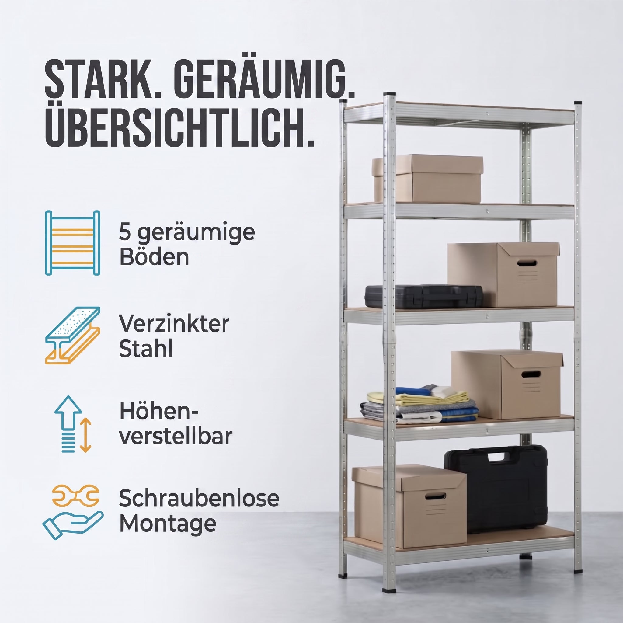 IvoQ Lagerregal – 180 x 90 x 40 cm – 5 verstellbare Böden – 875 kg Tragkraft – verzinkter Stahl