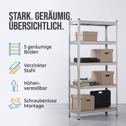 IvoQ Lagerregal – 180 x 90 x 40 cm – 5 verstellbare Böden – 875 kg Tragkraft – verzinkter Stahl