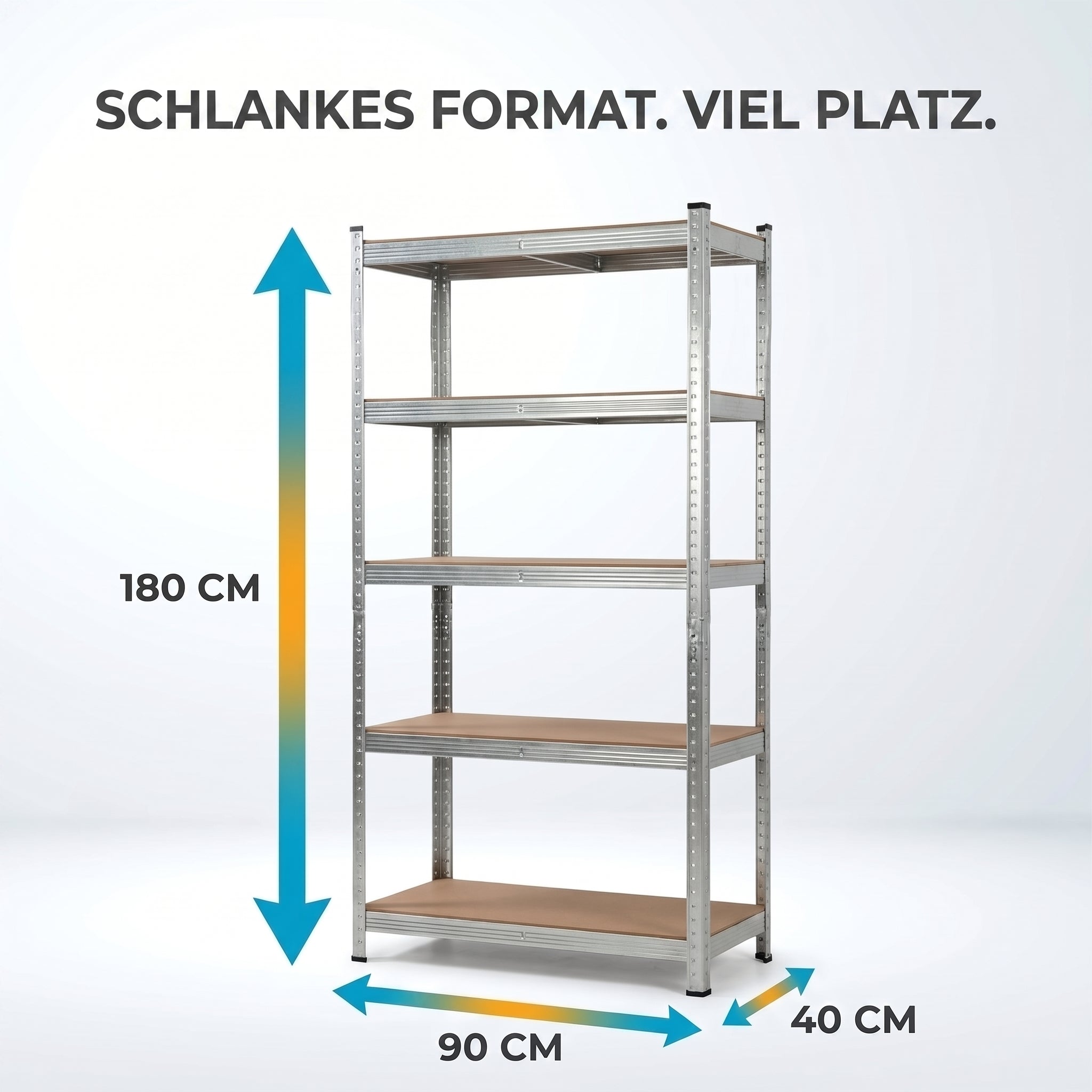 IvoQ Lagerregal – 180 x 90 x 40 cm – 5 verstellbare Böden – 875 kg Tragkraft – verzinkter Stahl