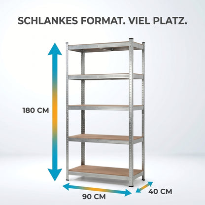 IvoQ Lagerregal – 180 x 90 x 40 cm – 5 verstellbare Böden – 875 kg Tragkraft – verzinkter Stahl