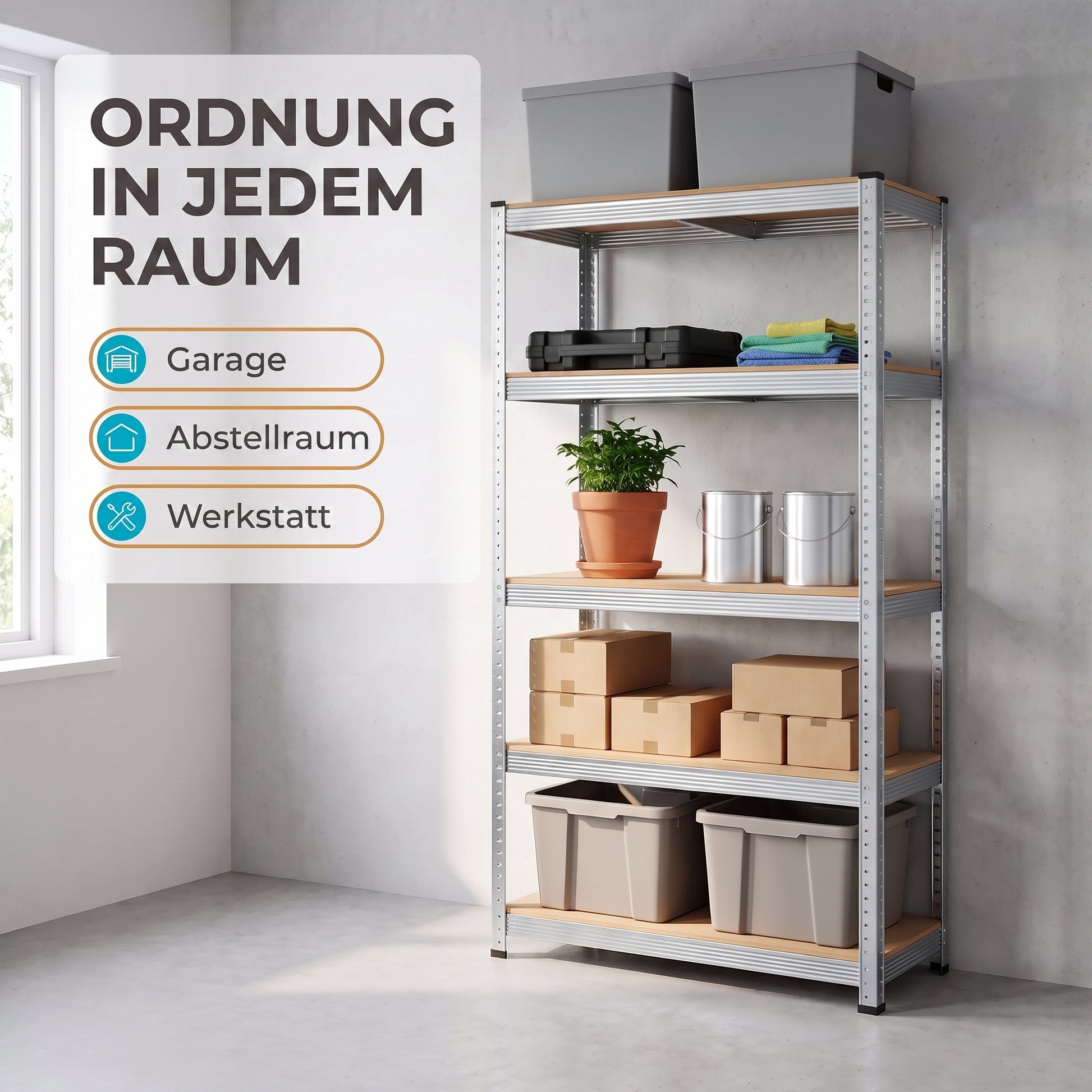 IvoQ Lagerregal – 180 x 90 x 40 cm – 5 verstellbare Böden – 875 kg Tragkraft – verzinkter Stahl