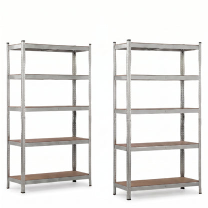 IvoQ Regalsets 2er-Set – 180 x 90 x 40 cm – Verzinktes Metall – 5 MDF-Böden – Für Garage und Schuppen