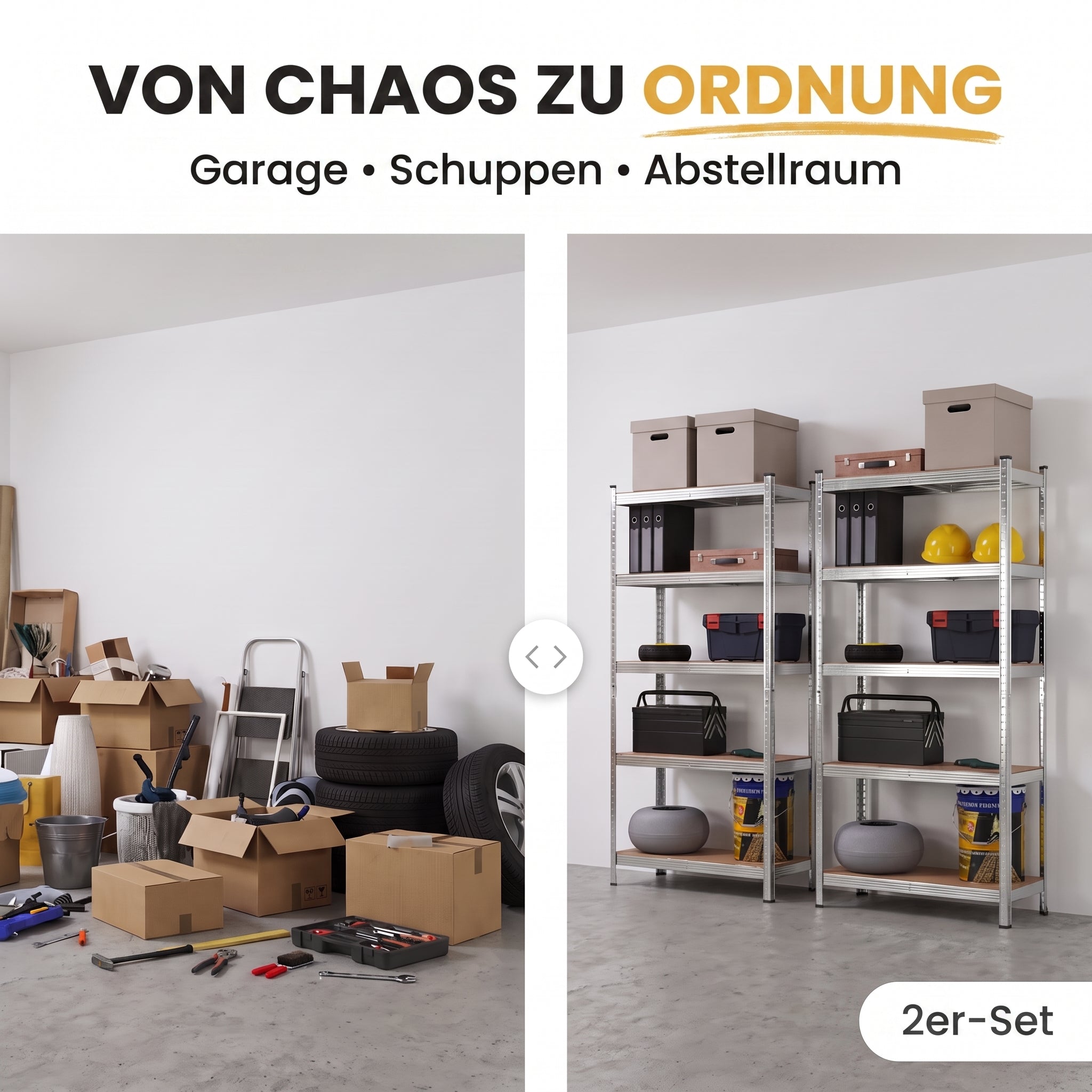 IvoQ Regalsets 2er-Set – 180 x 90 x 40 cm – Verzinktes Metall – 5 MDF-Böden – Für Garage und Schuppen
